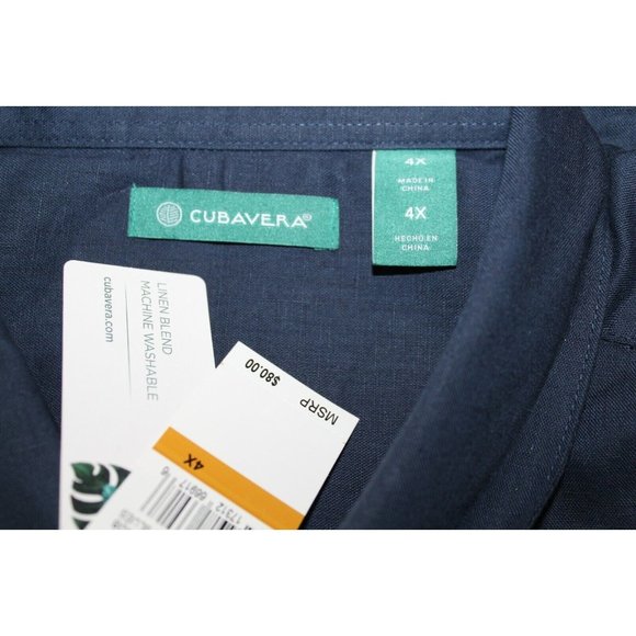 NWT $80 CUBAVERA SZ.4X Button Down BLUE Linen Blend Shirt - Picture 6 of 6